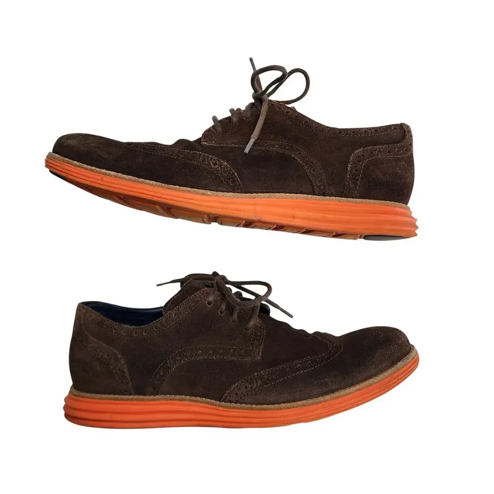 Cole Haan Mens Lunargrand Wingtip Suede‎ Oxford Shoes Size 10.5 Brown Orange